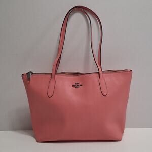 COACH 4454 Crossgrain Leather Zip Top Tote Pink /Cherry Handbag
